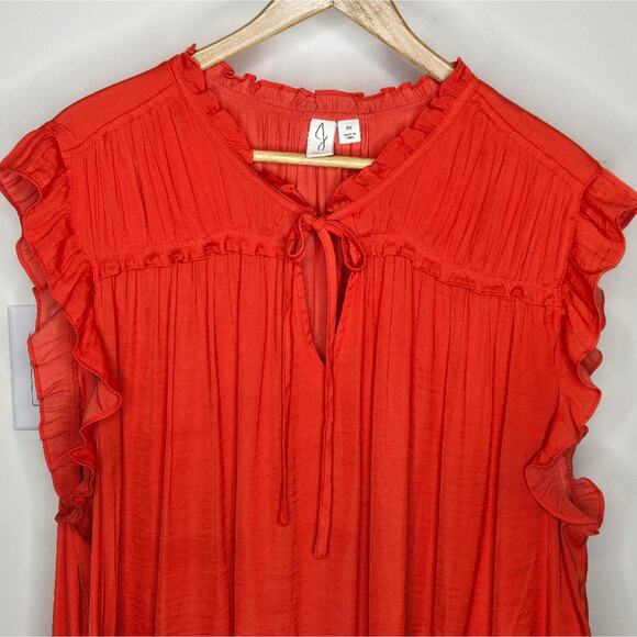 JOIE Women's Ruffled Sleeveless Orange Top Vneck Keyhole Tie Closure Size 3X - Picture 2 of 7